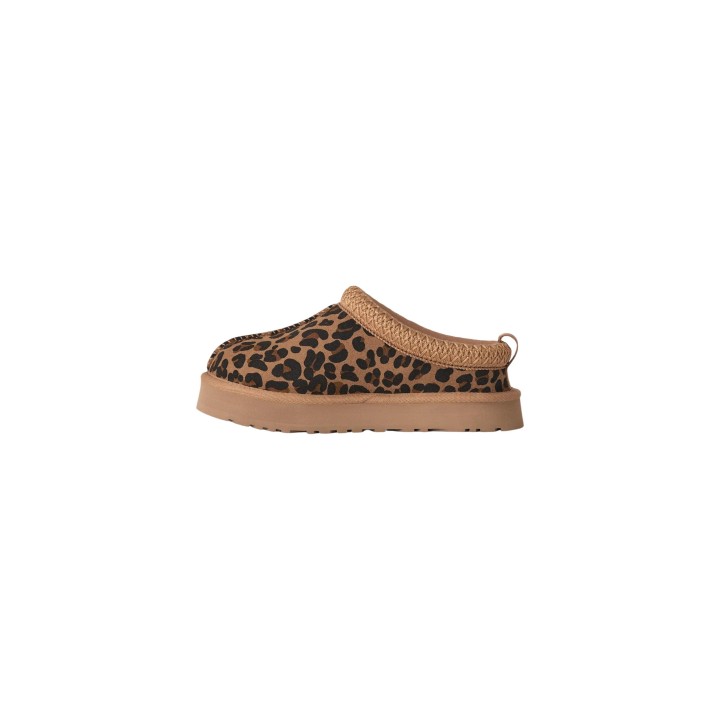 UGG K Tazz Spotted 1183570K-TAN zueco de mujer marrón con estampado de leopardo vista lateral