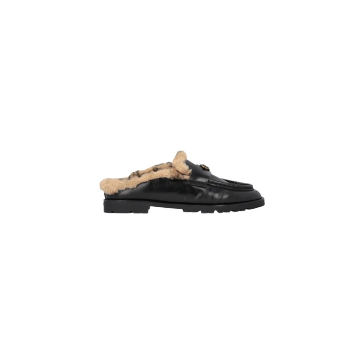 Zueco Pinko NORA 09 negro para mujer con forro de pelo vista lateral