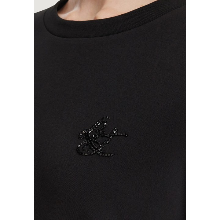Detalle de sudadera Liu-Jo de mujer negra de felpa con logotipo