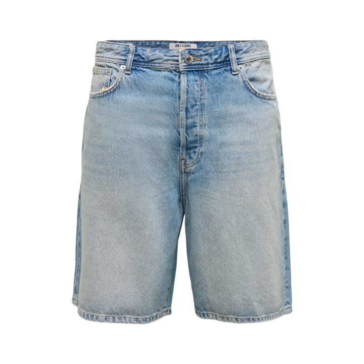 Only & Sons pantalón corto de hombre en denim azul claro detalle frontal