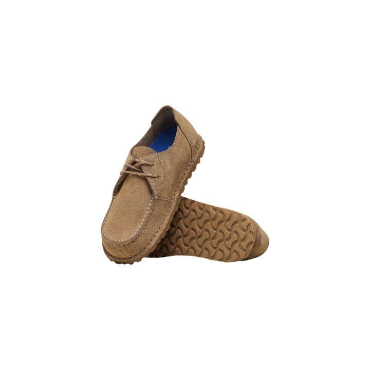 Zapato de hombre Birkenstock Utti Lace 1034384 taupe de ante vista tres cuartos