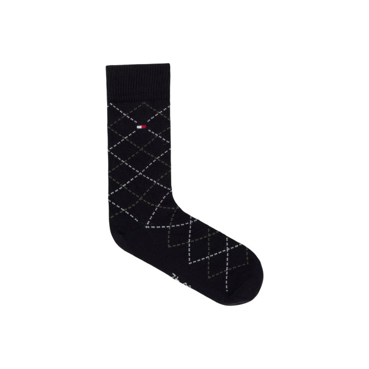 Tommy Hilfiger Jeans calcetín negro de hombre con diseño argyle vista tres cuartos