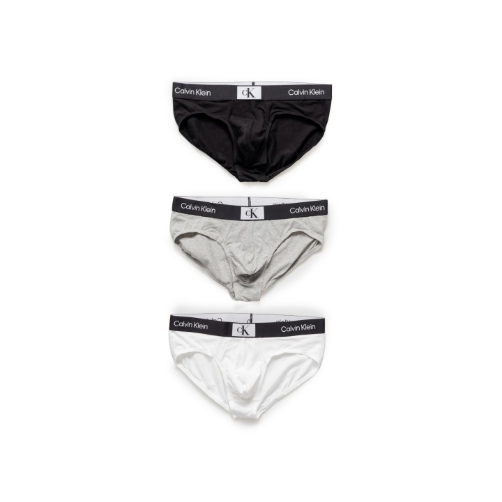 Calvin Klein Underwear slips de hombre 3 pack en negro gris y blanco vista frontal