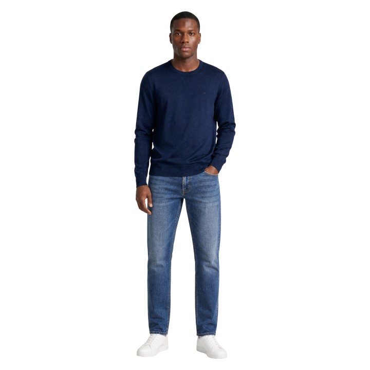 Jersey Calvin Klein de hombre azul de lana merino vista frontal de cuerpo entero