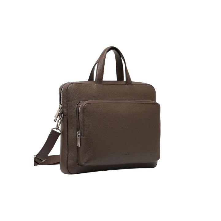 Bolso marrón Calvin Klein para hombre Micro Pebble Slim Briefcase vista de tres cuartos