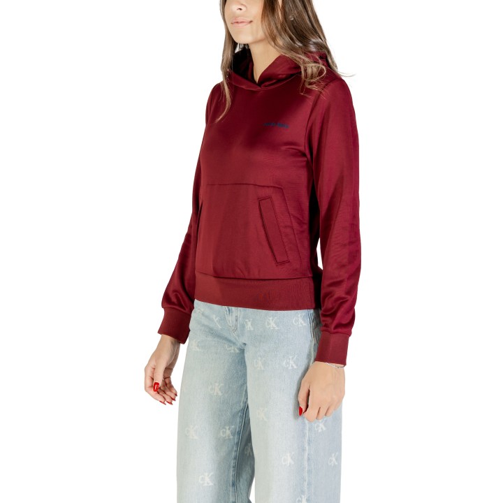 Sudadera de mujer Calvin Klein bordeaux con capucha vista de tres cuartos