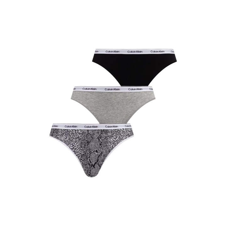 Calvin Klein bikini de mujer 3 pack LV00QD5207 en negro gris y estampado vista frontal