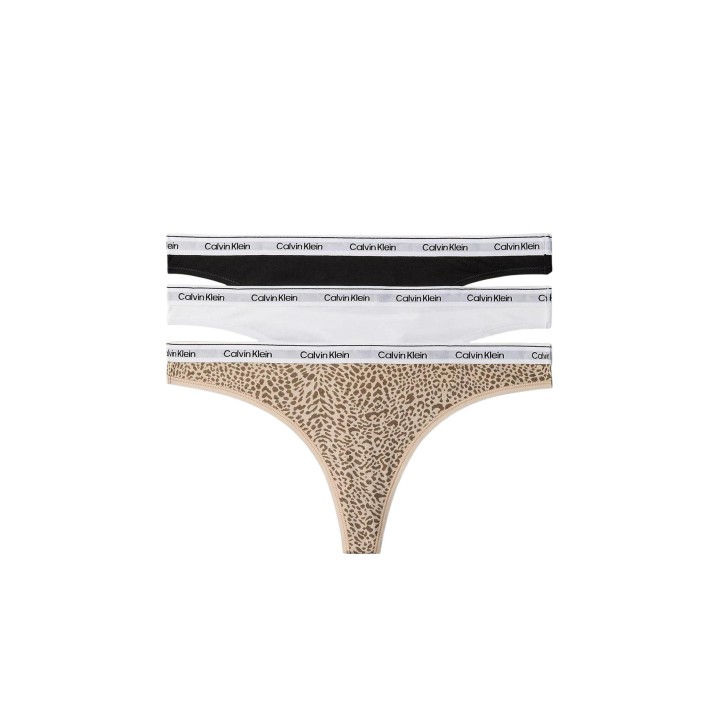 Pack de 3 tangas Calvin Klein Underwear para mujer en negro blanco y estampado animal