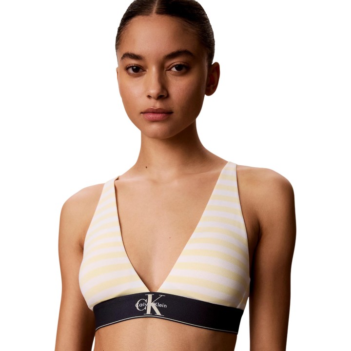 Sujetador Calvin Klein Underwear de mujer a rayas amarillas y blancas vista frontal