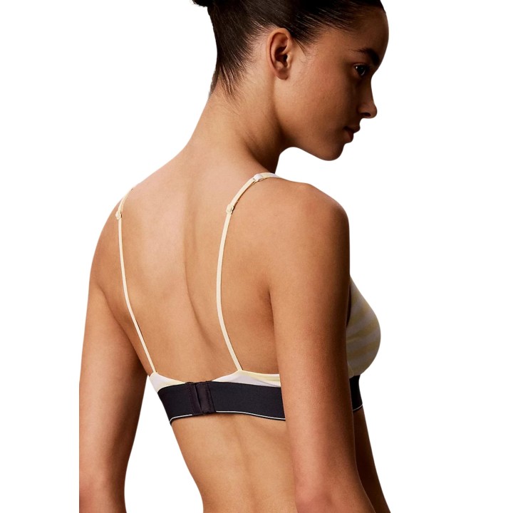 Sujetador Calvin Klein Underwear de mujer a rayas amarillas y blancas vista posterior tres cuartos