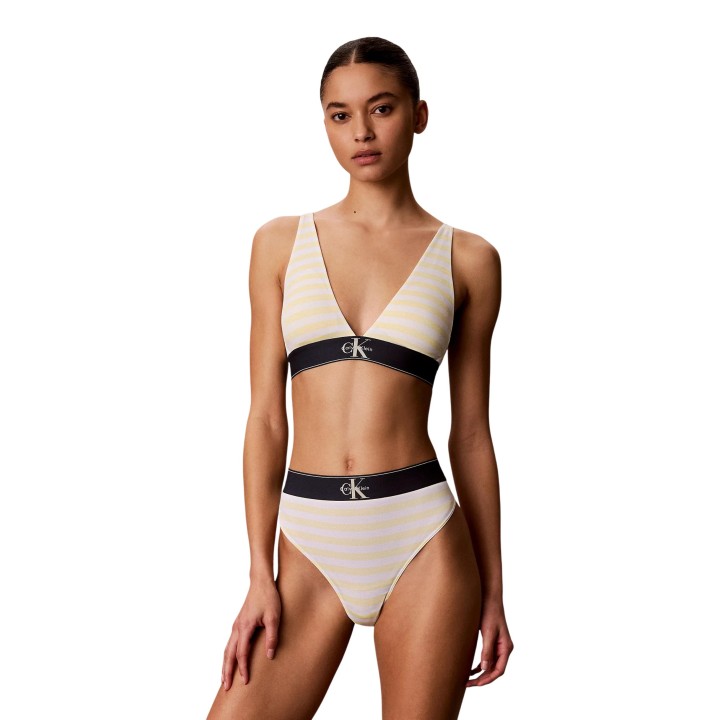 Sujetador Calvin Klein Underwear de mujer a rayas amarillas y blancas vista frontal