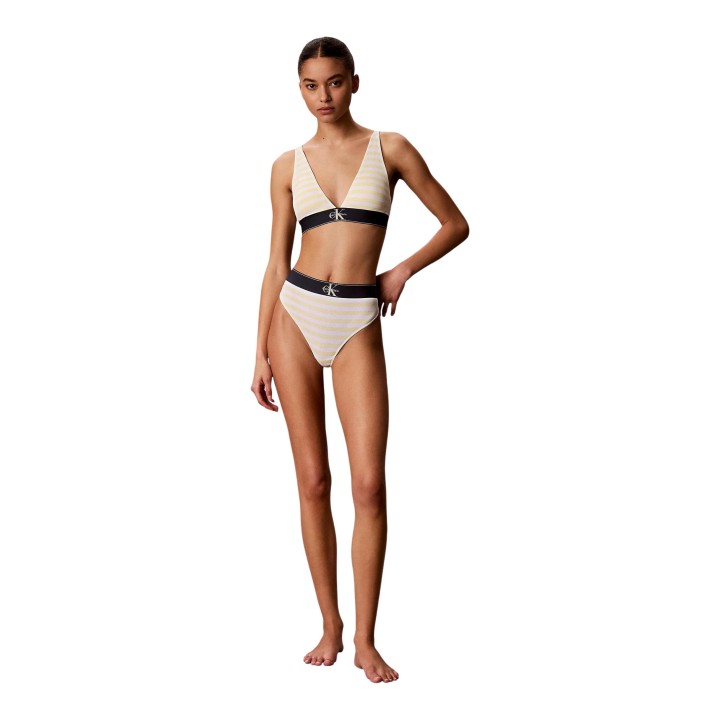 Sujetador Calvin Klein Underwear de mujer a rayas amarillas y blancas vista frontal de cuerpo entero