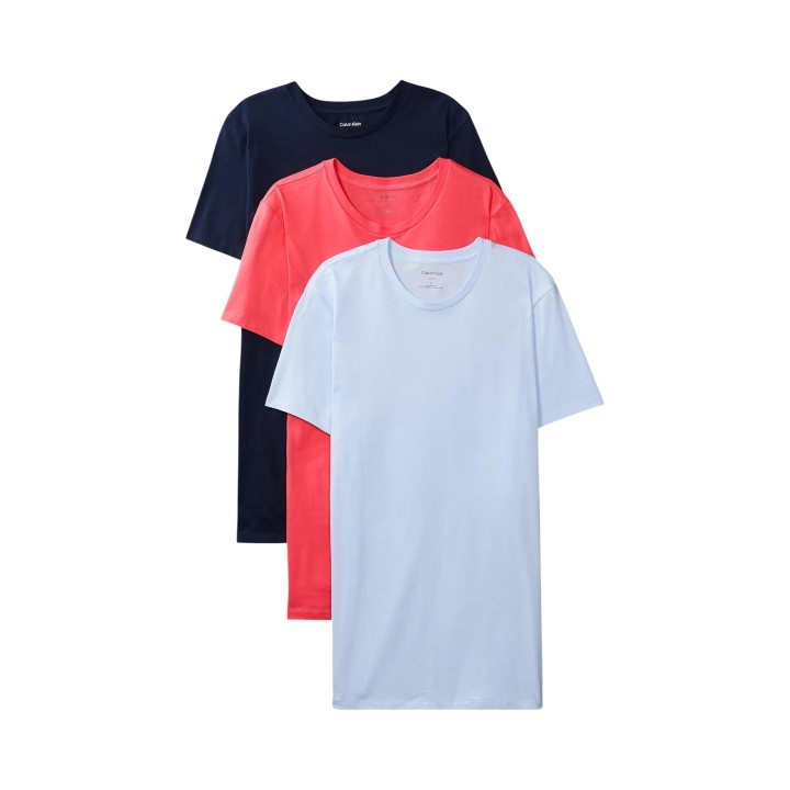 Calvin Klein Underwear camiseta interior de hombre 3PK en rosa azul marino y celeste vista frontal