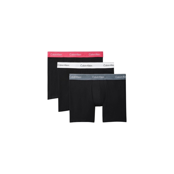 Pack de 3 bóxers Calvin Klein Underwear para hombre en negro con cinturillas magenta blanca y gris