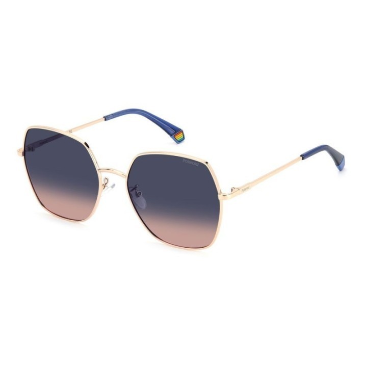 Gafas de sol para mujer Polaroid con montura de acero inoxidable dorada y lentes polarizadas degradadas azules