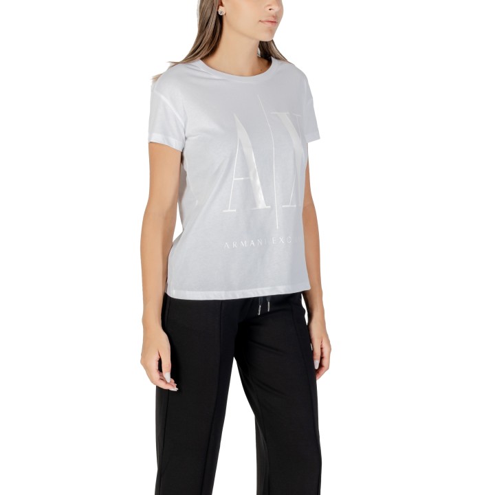 Camiseta de mujer Armani Exchange 8NYTCX YJG3Z color latte vista tres cuartos