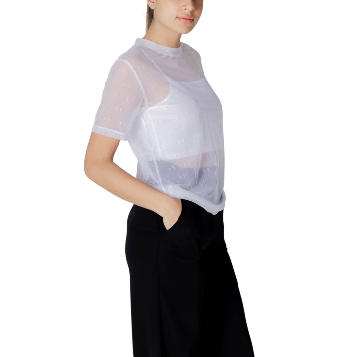 Armani Exchange camiseta de mujer blanca de malla vista tres cuartos