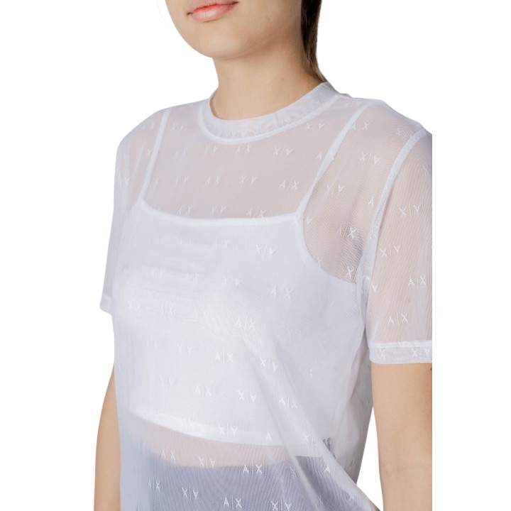 Armani Exchange camiseta de mujer blanca de malla detalle del tejido