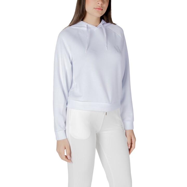 Sudadera blanca Armani Exchange para mujer con capucha vista de tres cuartos