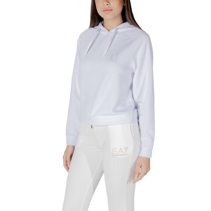 Sudadera blanca Armani Exchange para mujer con capucha vista de tres cuartos
