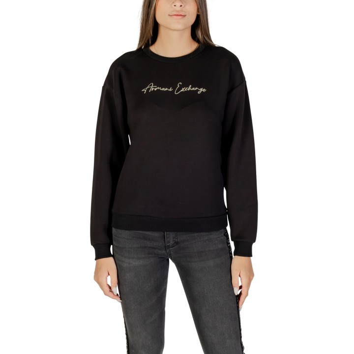 Armani Exchange sudadera de mujer negra con logo dorado vista frontal