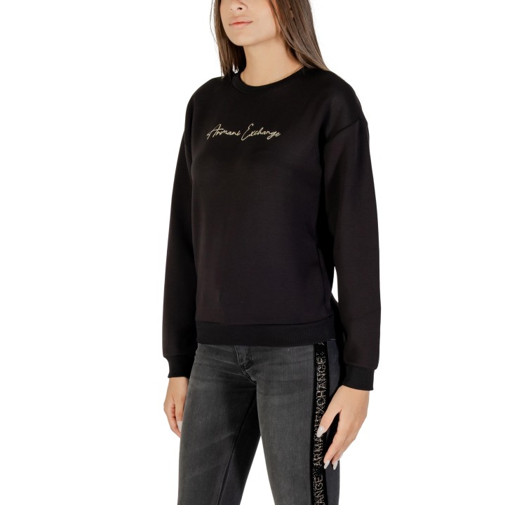 Armani Exchange sudadera de mujer negra con logo dorado vista de tres cuartos