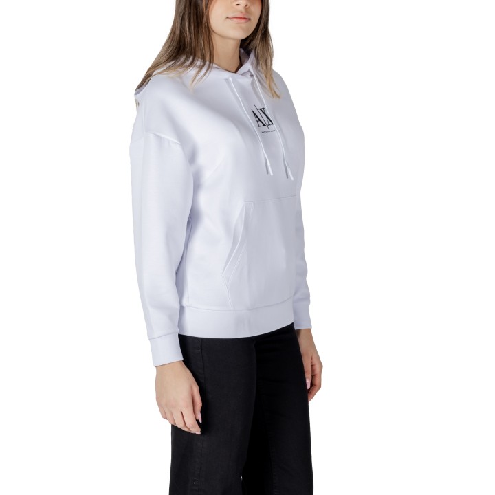 Sudadera blanca de mujer Armani Exchange con capucha vista de tres cuartos