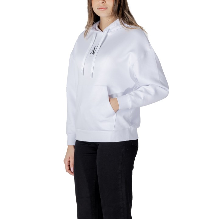 Sudadera blanca de mujer Armani Exchange con capucha vista de tres cuartos