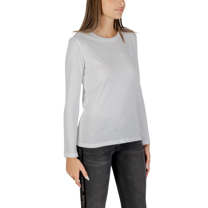 Armani Exchange camiseta de mujer blanca de manga larga vista frontal tres cuartos