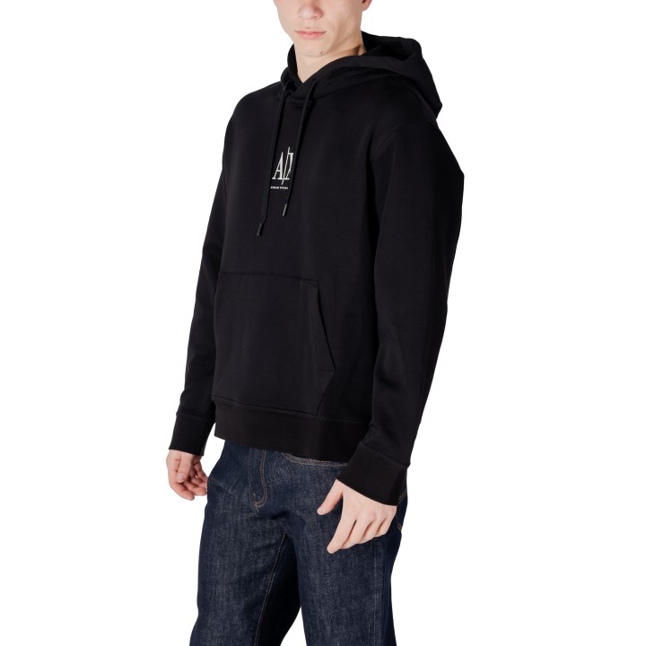 Sudadera Armani Exchange para hombre negra con capucha vista tres cuartos