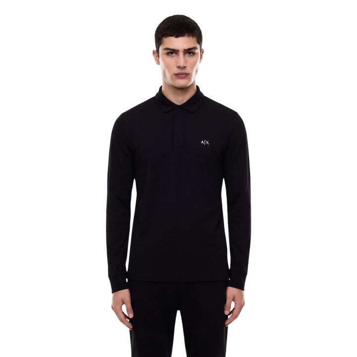 Armani Exchange polo de hombre negro de manga larga vista frontal