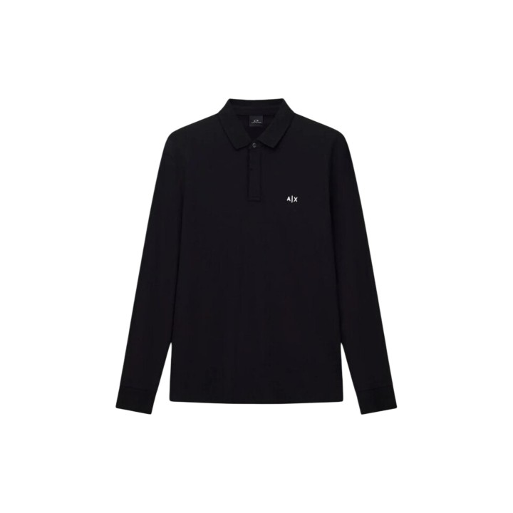 Armani Exchange polo de hombre negro de manga larga vista frontal de la prenda
