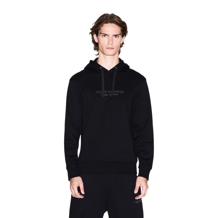 Armani Exchange sudadera negra de hombre con capucha vista frontal