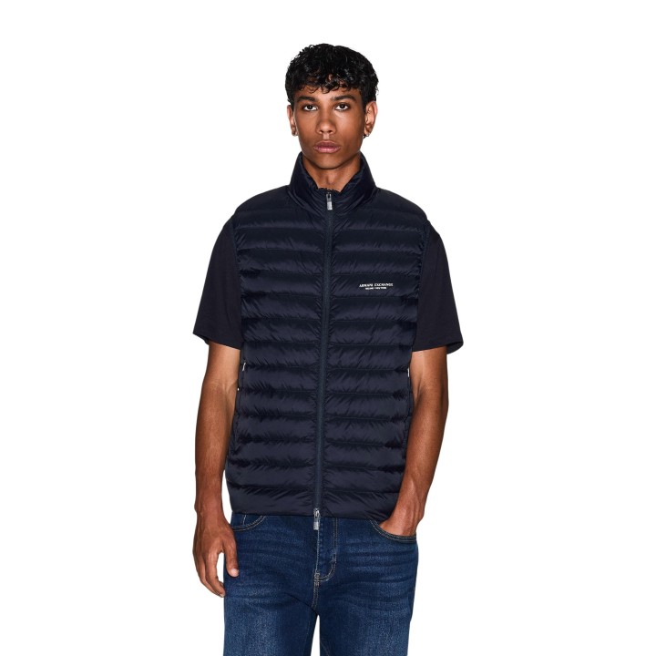 Chaleco de hombre Armani Exchange azul oscuro acolchado vista frontal
