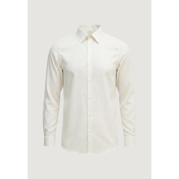 Armani Exchange camisa de hombre blanca con rayas marrones vista frontal de la prenda