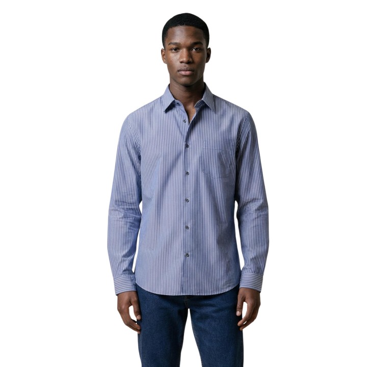 Armani Exchange camisa de hombre azul y blanca a rayas vista frontal