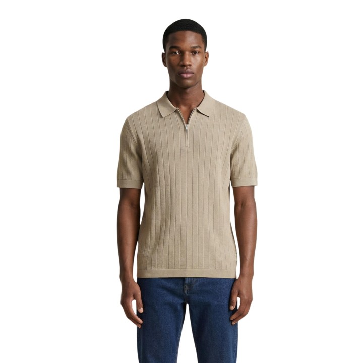 Armani Exchange jersey polo de hombre taupe de punto vista frontal