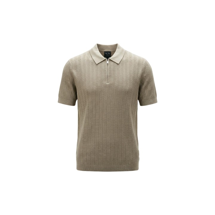 Armani Exchange jersey polo de hombre taupe de punto detalle frontal