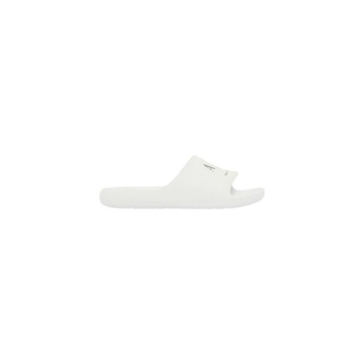 Chanclas de hombre Armani Exchange blancas con detalles negros vista lateral