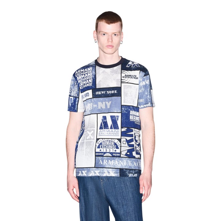 Camiseta Armani Exchange de hombre blanca con estampado azul vista frontal