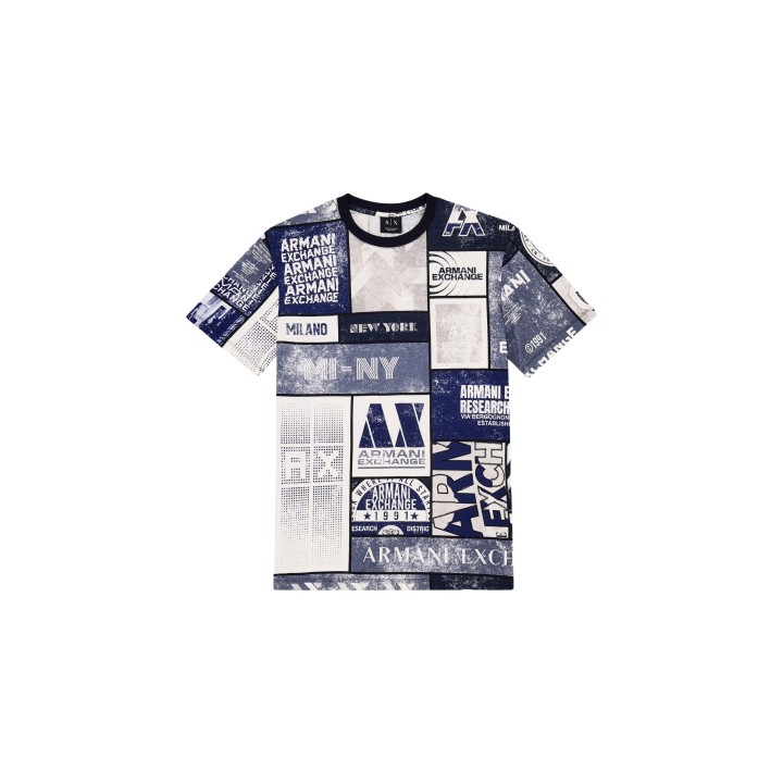 Camiseta Armani Exchange de hombre blanca con estampado azul vista frontal