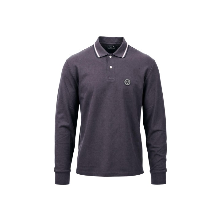 Armani Exchange polo negro de hombre de manga larga vista frontal