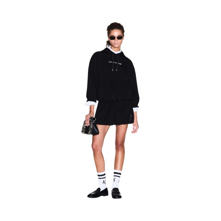 Sudadera negra con capucha Armani Exchange para mujer vista de tres cuartos