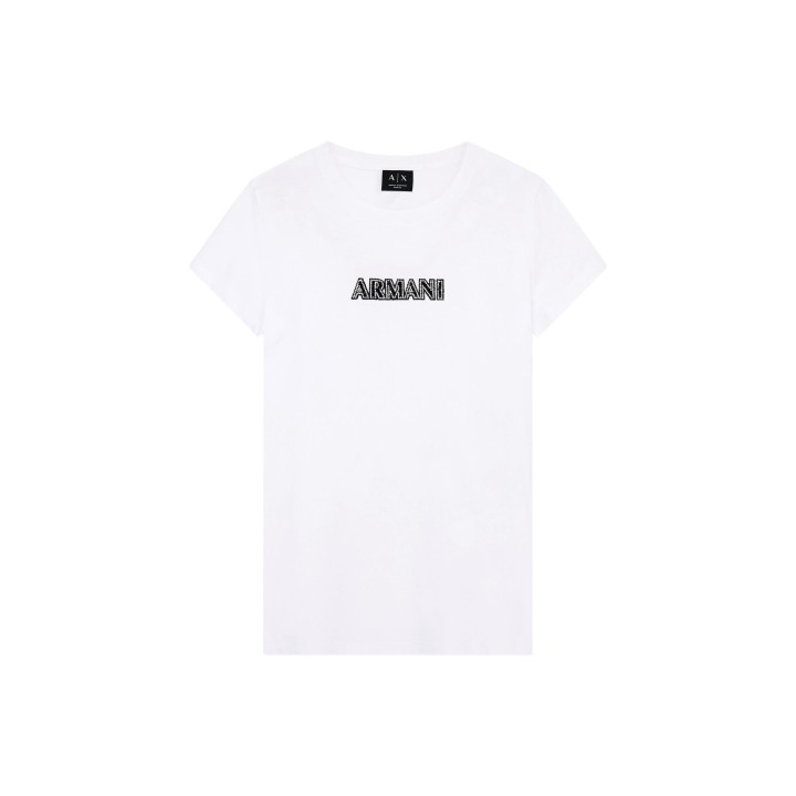 Camiseta blanca de mujer Armani Exchange vista frontal en detalle