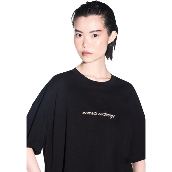 Armani Exchange camiseta de mujer negra XW002766 AF10356 detalle frontal