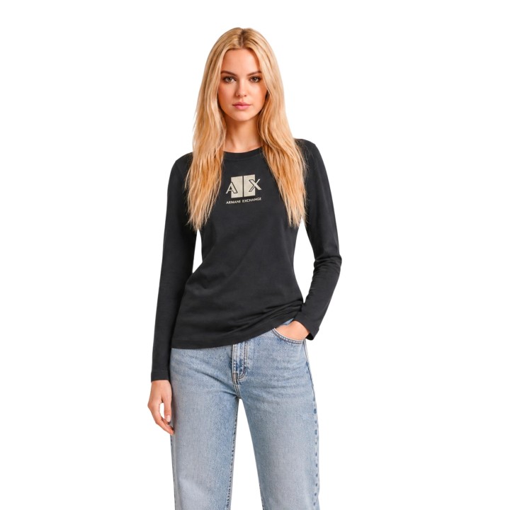 Armani Exchange camiseta negra de manga larga para mujer vista frontal