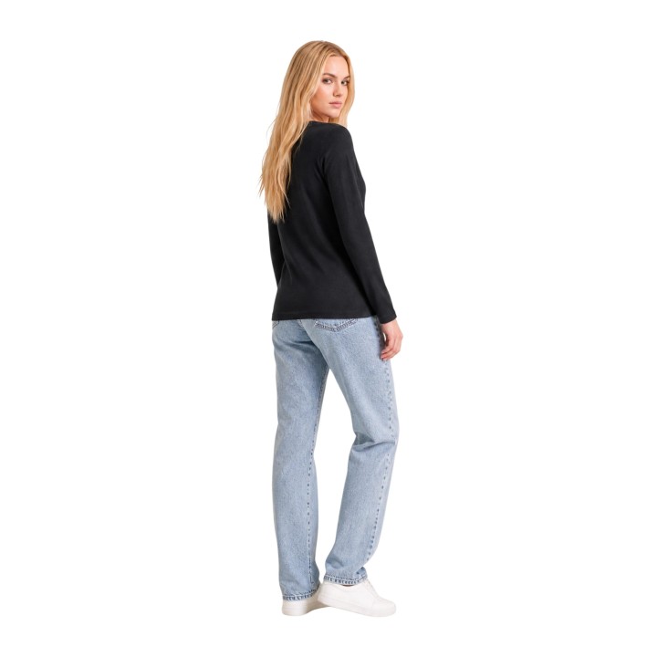 Armani Exchange camiseta negra de manga larga para mujer vista posterior en tres cuartos