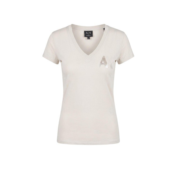 Armani Exchange camiseta de mujer beige vista frontal de prenda