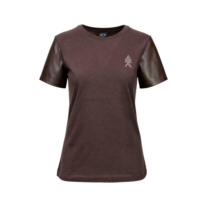 Armani Exchange camiseta de mujer marrón detalle frontal