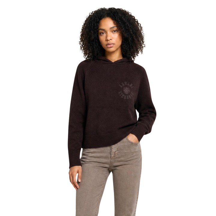 Armani Exchange jersey de mujer marrón oscuro vista frontal
